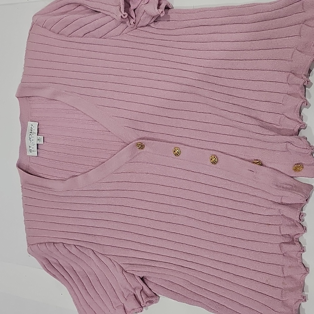 St John Collection Pink Sweather Knit jacket Size 14 Gold Buttom - Picture 12 of 12